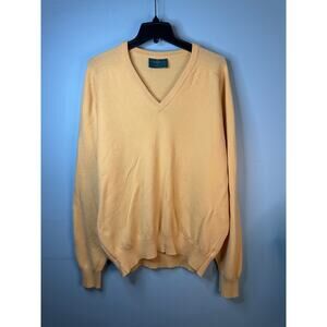 vintage Alan Paine Men's butter yellow 100% cashmere V-neck sweater Eur 54